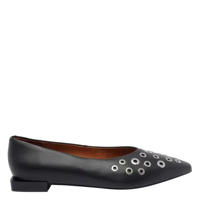 Angel Alarcon Eyeleted Pointed-toe Ballet Flats In Black