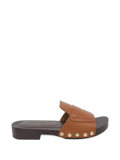 Angel Alarcon Studded Round Toe Sandals In Brown