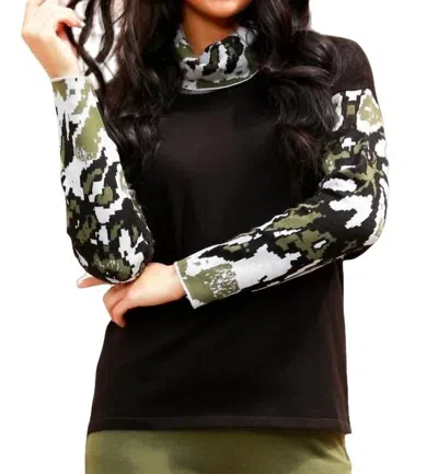 Angel Apparel Abstract Cowl Neck Top In Black/sage