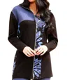 Angel Apparel Abstract Drawstring Poncho In Black/periwinkle In Black
