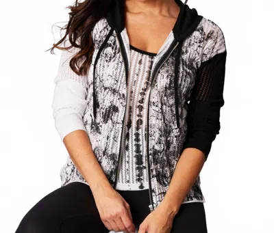 Angel Apparel Abstract Zip Hoodie Cardigan In White/black In Gray