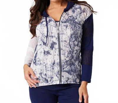 ANGEL APPAREL ABSTRACT ZIP HOODIE CARDIGAN IN WHITE/NAVY