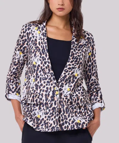 Angel Apparel Animal Print Blazer With Flower Detail In Multi