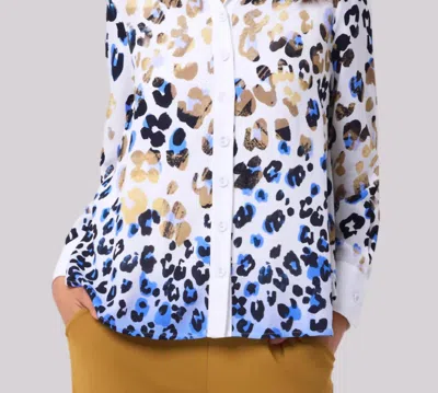 Angel Apparel Animal Print Button Down Shirt In Blue Leopard In Multi