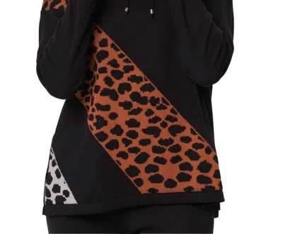 Angel Apparel Animal Print Knit Cowl Neck Top In Black/multi