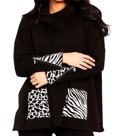 Angel Apparel Animal Print Pocket Poncho In Black/white