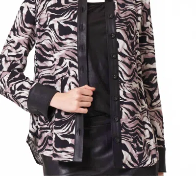 Angel Apparel Animal Print Shirt With Vegan Leather Trim In Zebra/black In Multi