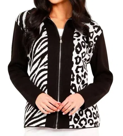 Angel Apparel Animal Print Zip Cardigan In Black/white