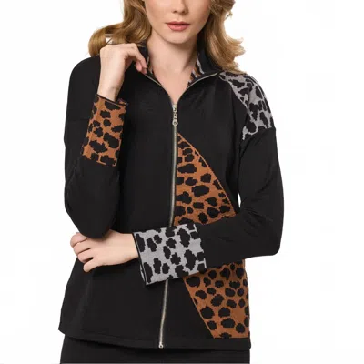Angel Apparel Animal Print Zip Up Jacket In Black/brown Multi