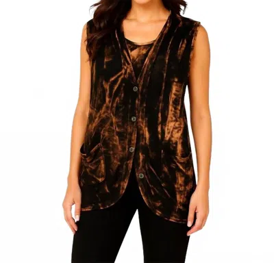 Angel Apparel Bleach Linen Buttoned-back Long Vest In Black Orange In Brown