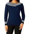 Angel Apparel Braided Sweater In Navy/white In Blue