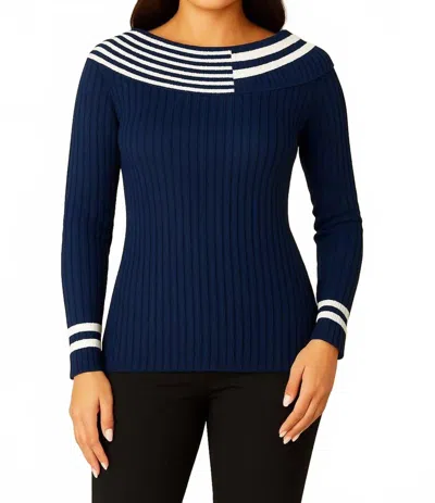 Angel Apparel Braided Sweater In Navy/white In Blue