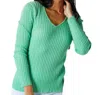 Angel Apparel Braided V-neck Sweater In Green In Green