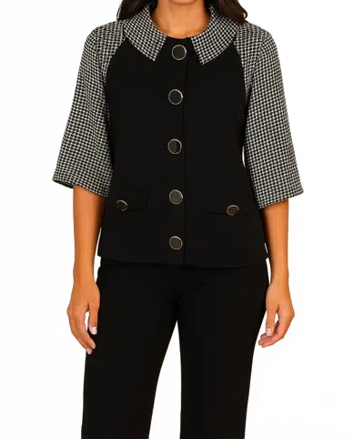 Angel Apparel Button Poncho In Black/white In Multi