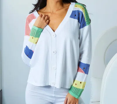 Angel Apparel Button Up Cardigan In White Multi