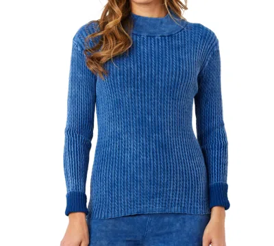 Angel Apparel Cable Mock Neck Sweater In Denim In Blue