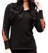 ANGEL APPAREL CHEETAH V-NECK SWEATER WITH ZIP SLEEVES IN BLACK/RUST