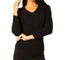 ANGEL APPAREL COLLARED V-NECK TOP IN BLACK