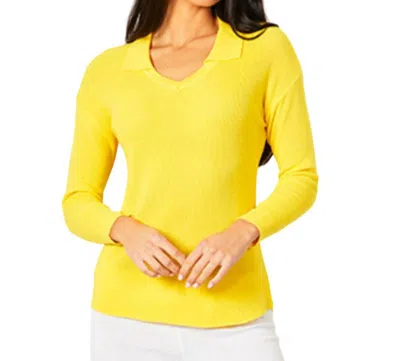 Angel Apparel Collared V-neck Top In Lemon In Yellow