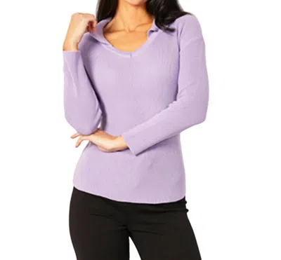 Angel Apparel Collared V-neck Top In Lilac In Blue
