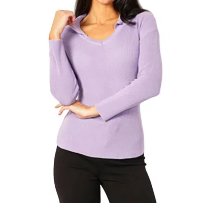 Angel Apparel Collared V-neck Top In Lilac In Purple