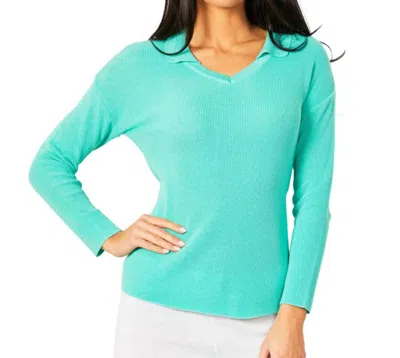 Angel Apparel Collared V-neck Top In Mint In Green