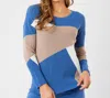 Angel Apparel Color Block V-neck Sweater In Denim/multi In Multi