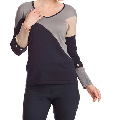 Angel Apparel Color Block V-neck Sweater In Navymulti In Black