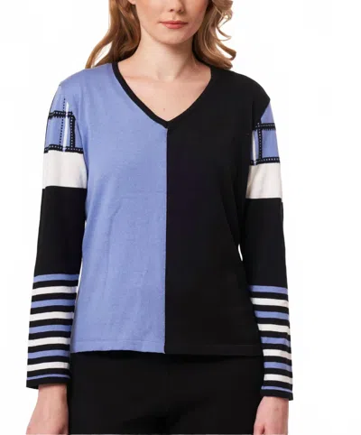 Angel Apparel Colorblock Knit Top In Black/denim In Blue