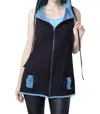 ANGEL APPAREL CONTRAST HOODED ZIP VEST IN BLACK/TURQUOISE