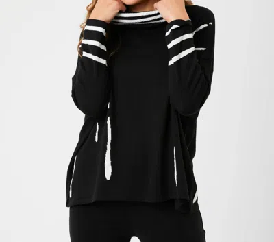 Angel Apparel Cowl Neck Oversized Sweater In Black/ivory In Animal Print