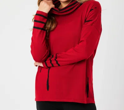 Angel Apparel Cowl Neck Oversized Sweater In Red/black