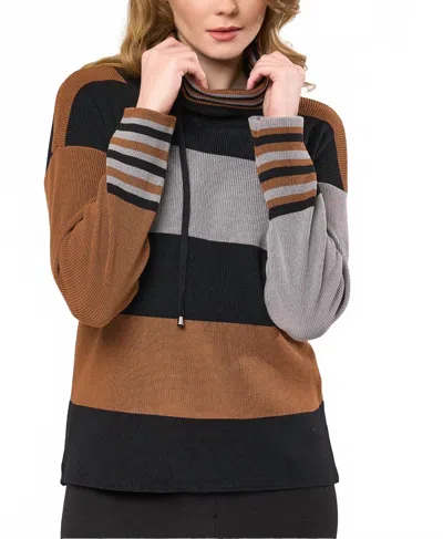 Angel Apparel Cowl Neck Stripe Sweater In Black/multi