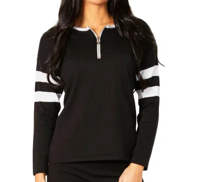 Angel Apparel Crew Stripe Zip Detail Top In Black