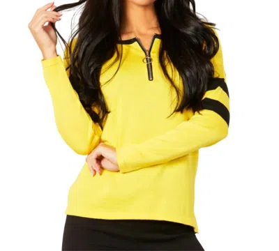 Angel Apparel Crew Stripe Zip Detail Top In Lemon In Yellow