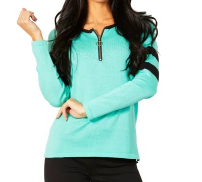 Angel Apparel Crew Stripe Zip Detail Top In Mint In Green