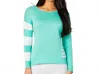 Angel Apparel Crewneck Stripe Arm Pocket Top In Mint In Green