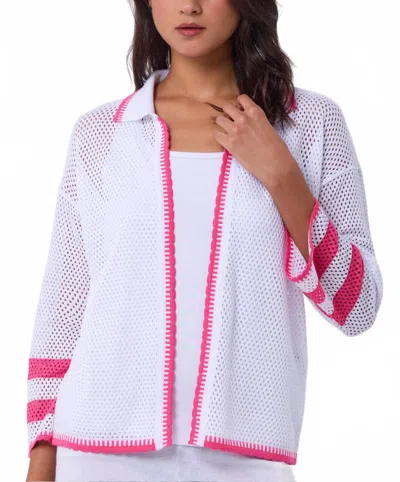 Angel Apparel Crochet Long Sleeves Cardigan In White/petal