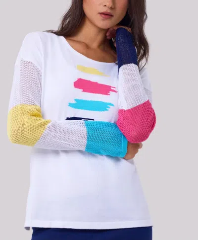 Angel Apparel Crochet Long Sleeves Top In White/multi
