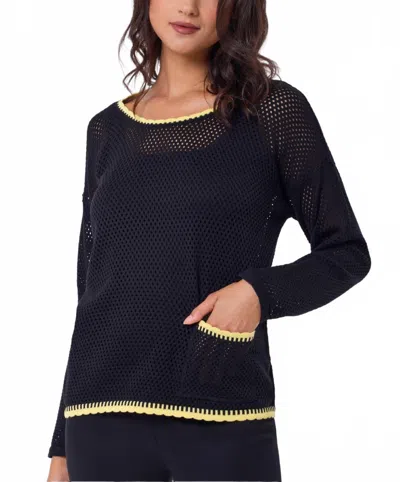 Angel Apparel Crochet Pocket Top In Black/yellow In Blue