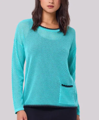 Angel Apparel Crochet Pocket Top In Mint/black In Blue