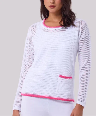 Angel Apparel Crochet Pocket Top In White/petal
