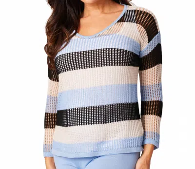 Angel Apparel Crochet V-neck Long Sleeve Top In Sand/multi