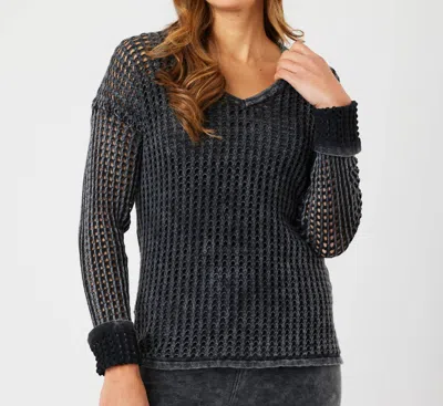 Angel Apparel Crochet V-neck Sweater In Charcoal In Pink