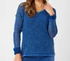 ANGEL APPAREL CROCHET V-NECK SWEATER IN DENIM
