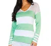 ANGEL APPAREL CROCHET V-NECK SWEATER IN WHITE/GREEN