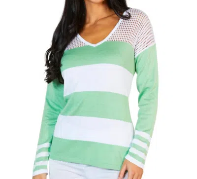 Angel Apparel Crochet V-neck Sweater In White/green In Multi