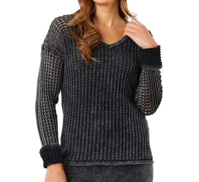 Angel Apparel Crochet V-neck Sweater In Charcoal In Black