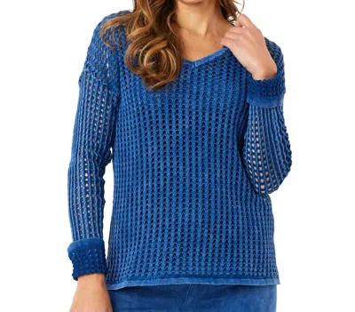Angel Apparel Crochet V-neck Sweater In Denim In Multi