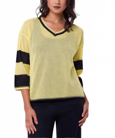 Angel Apparel Crochet V-neck Top In Yellow/black